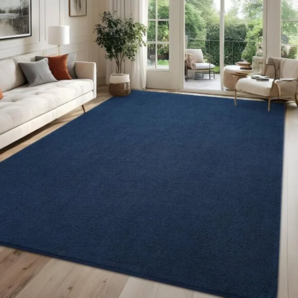 New 5x7 Navy Blue Bedroom Rug, Washable Memory Foam Non-Slip Modern Carpet